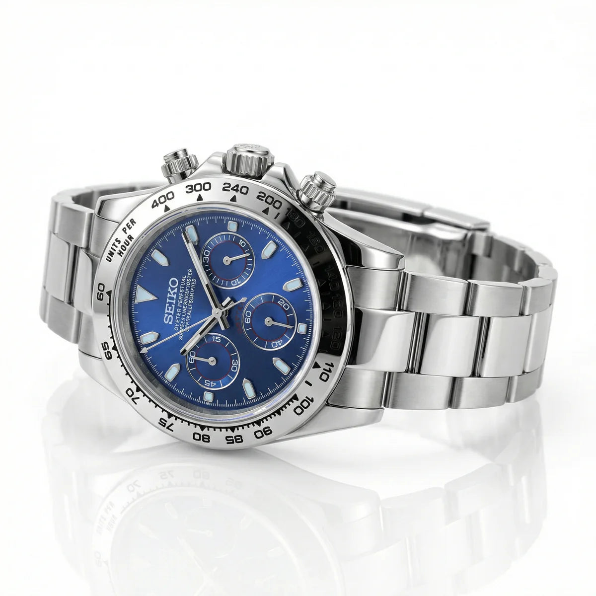 Seiko Mod Daytona "Plata y azul marino"