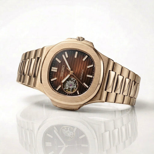 Nautilus Aquanaut Seiko Mod Nautilus "Oro rosa y chocolate Open Heart"